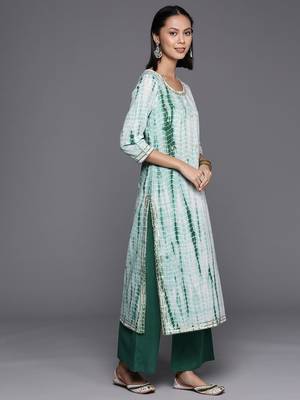 Dyed Regular Sequinned Pure Cotton Kurta with Palazzos & Dupatta 6