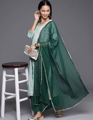 Dyed Regular Sequinned Pure Cotton Kurta with Palazzos & Dupatta 8