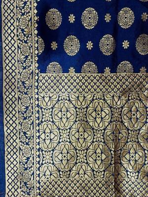Women Floral Zari Embroidered Neck Kurta with Trousers and Woven Brocade Dupatta 4