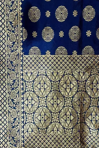 Women Floral Zari Embroidered Neck Kurta with Trousers and Woven Brocade Dupatta