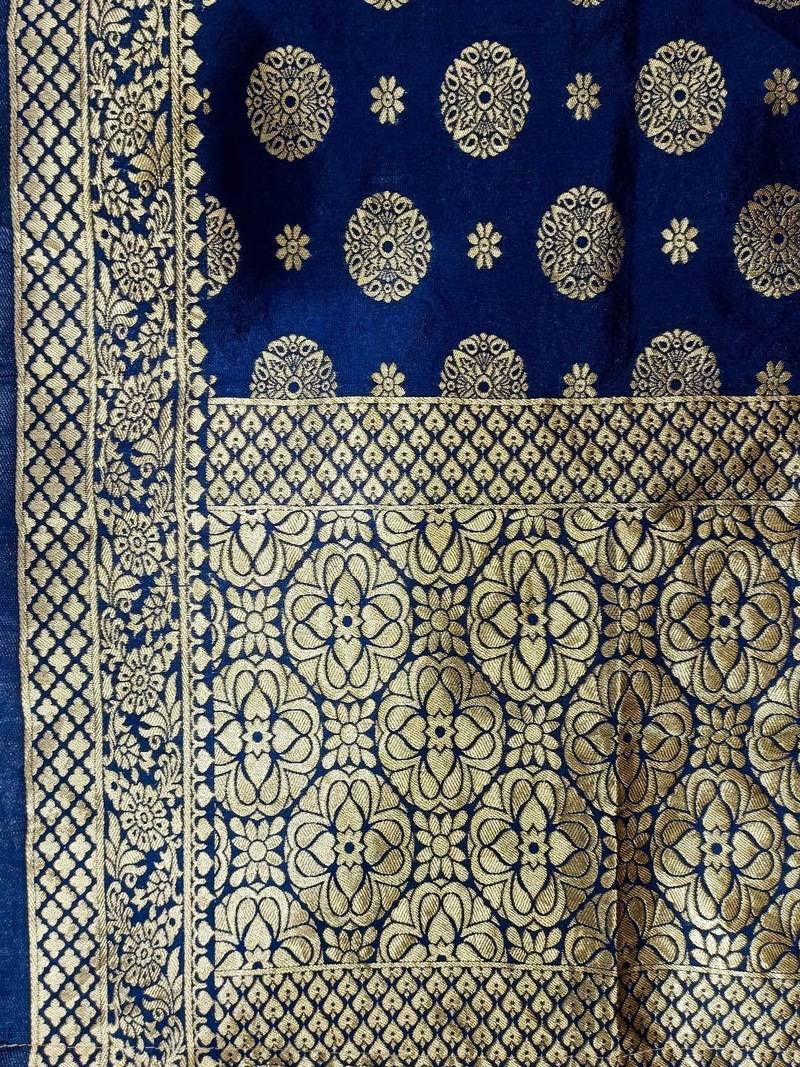 Women Floral Zari Embroidered Neck Kurta with Trousers and Woven Brocade Dupatta