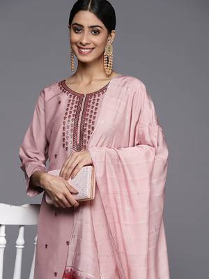 Women Pink Ethnic Motifs Embroidered Sequinned Kurta with Trousers & With Dupatta 2