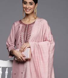Women Pink Ethnic Motifs Embroidered Sequinned Kurta with Trousers & With Dupatta