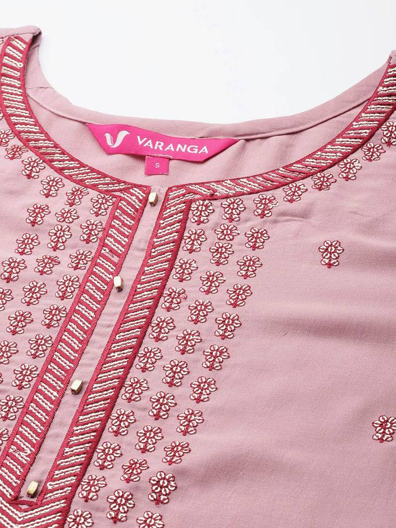 Women Pink Ethnic Motifs Embroidered Sequinned Kurta with Trousers & With Dupatta