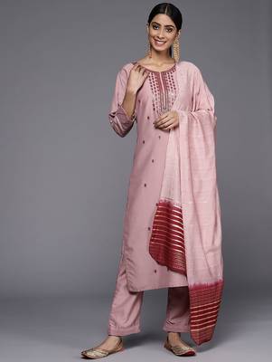 Women Pink Ethnic Motifs Embroidered Sequinned Kurta with Trousers & With Dupatta 1