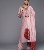 Women Pink Ethnic Motifs Embroidered Sequinned Kurta with Trousers & With Dupatta