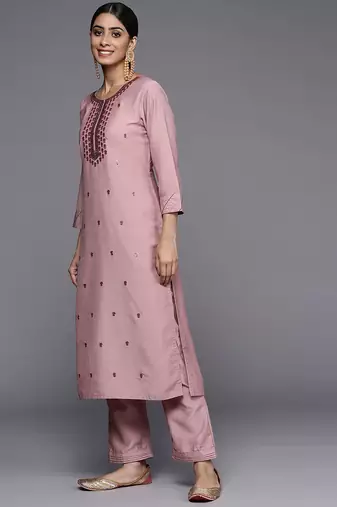 Women Pink Ethnic Motifs Embroidered Sequinned Kurta with Trousers & With Dupatta