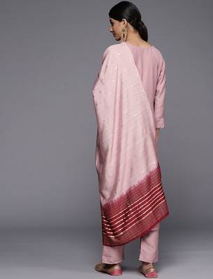 Women Pink Ethnic Motifs Embroidered Sequinned Kurta with Trousers & With Dupatta 7