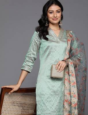 Embellished Kurta with Trousers & With Dupatta 1