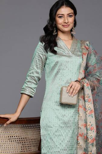Embellished Kurta with Trousers & With Dupatta