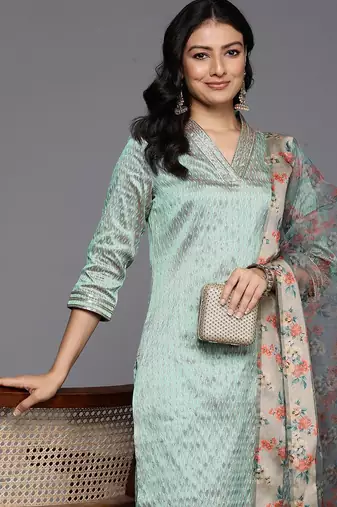 Embellished Kurta with Trousers & With Dupatta