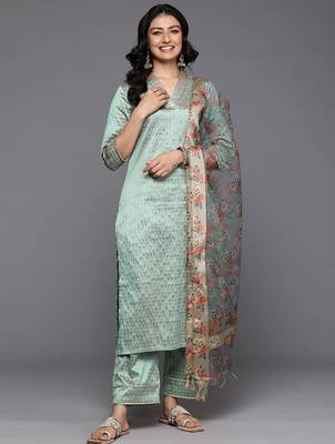 Embellished Kurta with Trousers & With Dupatta 5