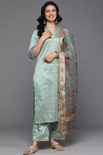 Embellished Kurta with Trousers & With Dupatta