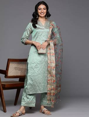 Embellished Kurta with Trousers & With Dupatta 8