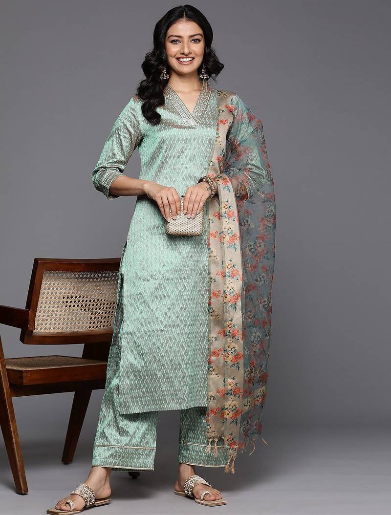 Embellished Kurta with Trousers & With Dupatta