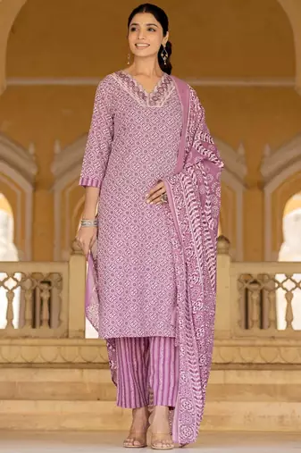 Ethnic Motifs Printed Regular Straight Kurta with Trousers & Dupatta