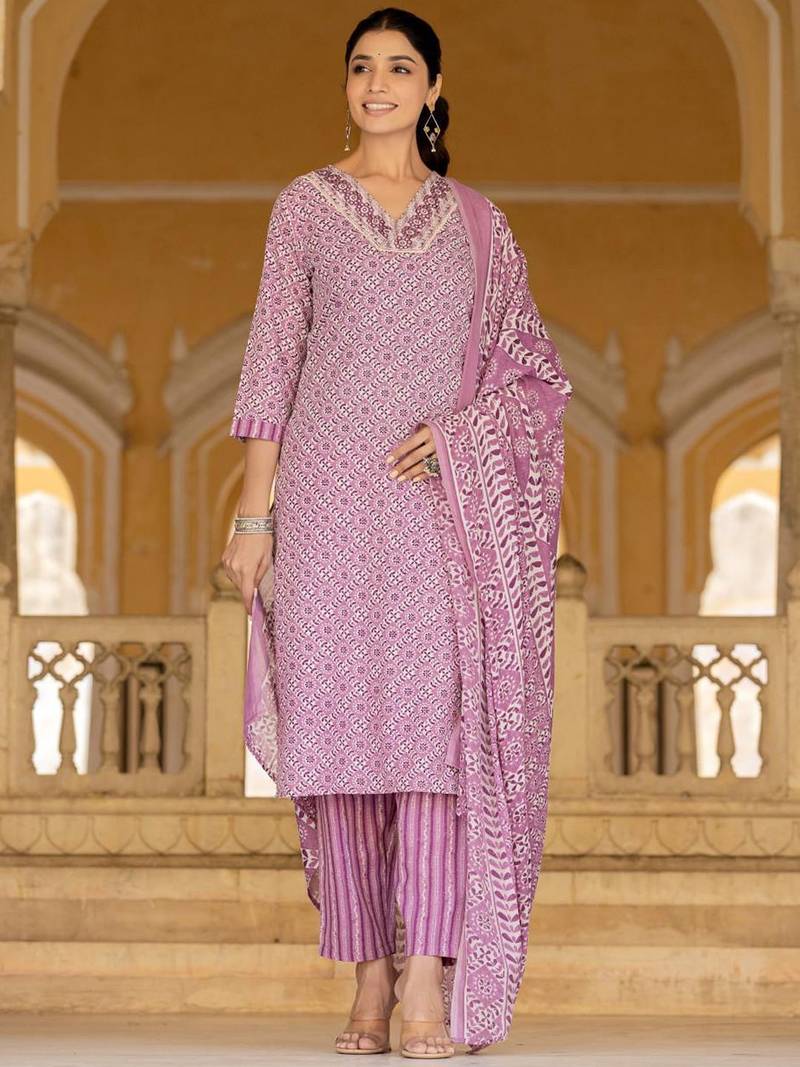 Ethnic Motifs Printed Regular Straight Kurta with Trousers & Dupatta