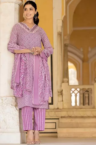 Ethnic Motifs Printed Regular Straight Kurta with Trousers & Dupatta