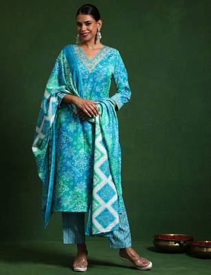 Women Printed Regular Kurta with Trousers & With Dupatta 1