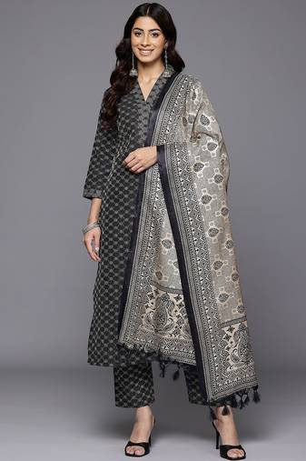 Woven Design Kurta with Trousers & With Dupatta