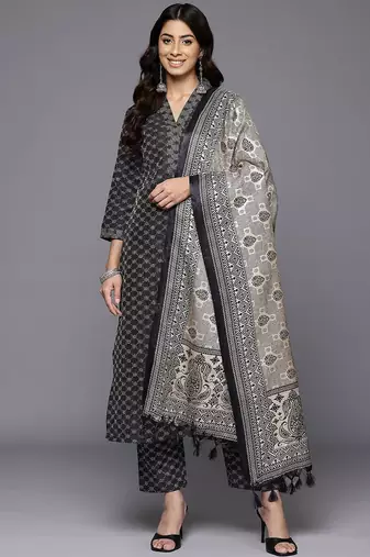 Woven Design Kurta with Trousers & With Dupatta