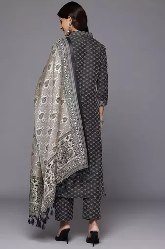 Woven Design Kurta with Trousers & With Dupatta