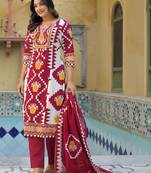 Women Printed Regular Sequinned Pure Cotton Kurta with Trousers & With Dupatta