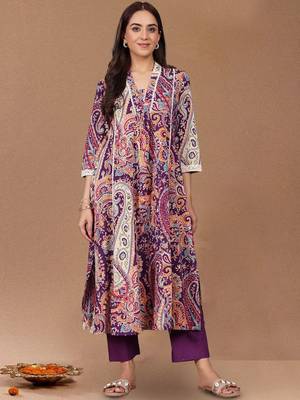 Paisley Printed Square-Neck Pure Cotton Straight Kurta With Trouser 1