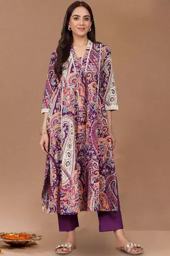 Paisley Printed Square-Neck Pure Cotton Straight Kurta With Trouser