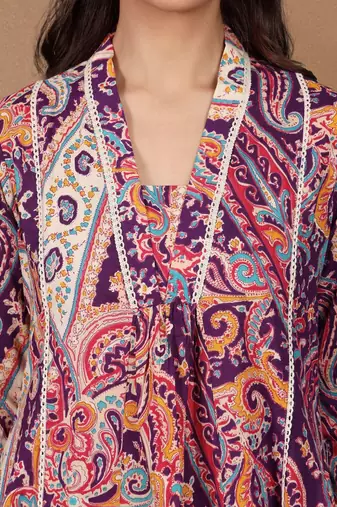 Paisley Printed Square-Neck Pure Cotton Straight Kurta With Trouser