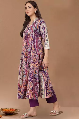Paisley Printed Square-Neck Pure Cotton Straight Kurta With Trouser