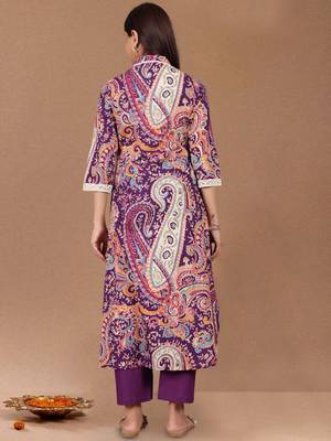Paisley Printed Square-Neck Pure Cotton Straight Kurta With Trouser 5