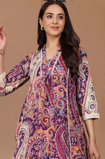 Paisley Printed Square-Neck Pure Cotton Straight Kurta With Trouser