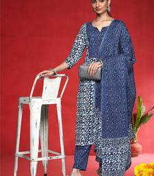 Women Abstract Printed Mirror Work Pure Cotton Kurta With Trousers & Dupatta