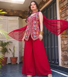Gajri embroidered georgette silk straight sharara salwar suit set with dupatta