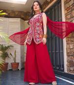 Gajri embroidered georgette silk straight sharara salwar suit set with dupatta