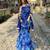 Blue printed embroidered georgette silk sharara salwar suit set with georgette silk with less & table print dupatta