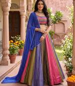 multicolor butti woven soft silk leriya print lehenga set with blouse & dupatta - full stitched free size