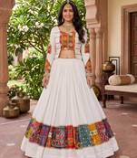 multicolor printed rayon cotton foil work lehenga set with fancy top - full stitched free size