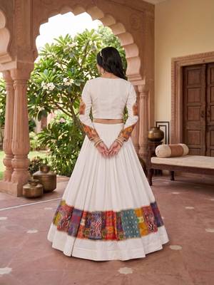 multicolor printed rayon cotton foil work lehenga set with fancy top - full stitched free size 2