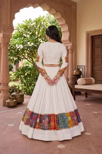multicolor printed rayon cotton foil work lehenga set with fancy top - full stitched free size