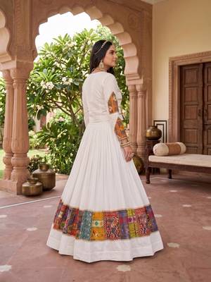 multicolor printed rayon cotton foil work lehenga set with fancy top - full stitched free size 3