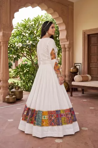 multicolor printed rayon cotton foil work lehenga set with fancy top - full stitched free size