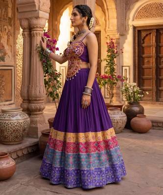 multicolor patola print rayon cotton lehenga set with gamthi work top - full stitched free size 3
