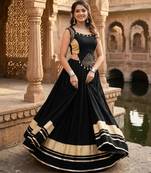 black plain rayon cotton gota patti lehenga set with zigzag patti top - full stitched free size