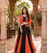 multicolor gota patti rayon cotton lehenga set with blouse & kutchi mirror work koti - full stitched free size