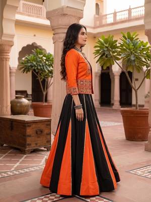 multicolor gota patti rayon cotton lehenga set with blouse & kutchi mirror work koti - full stitched free size 2