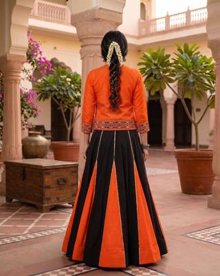 multicolor gota patti rayon cotton lehenga set with blouse & kutchi mirror work koti - full stitched free size 3
