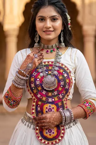 multicolor printed rayon cotton mirror work lehenga set with kutchi work top - full stitched free size
