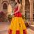 yellow rayon cotton gota patti patch work lehenga set with gamthi mirror work kediya - full stitched free size
